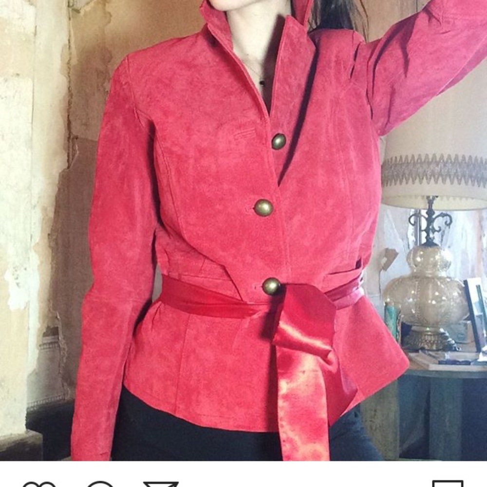 Leather waist tie jacket